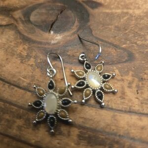 Elegant Silver and Black Starburst Earrings